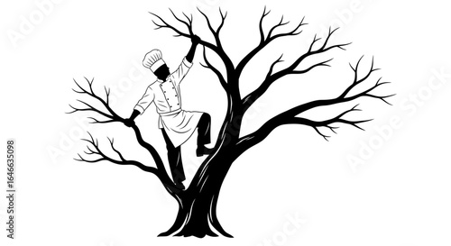 chef reaching new heights a culinary icon climbing for fresh ingredients representing ambition and the pursuit of culinary excellence