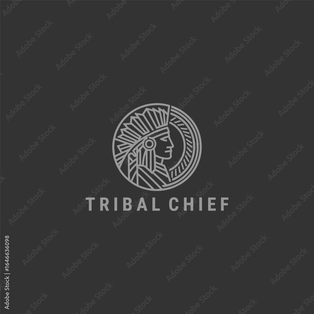 Obraz premium Tribal chief logo with line, cultural style for strong and authoritative branding.