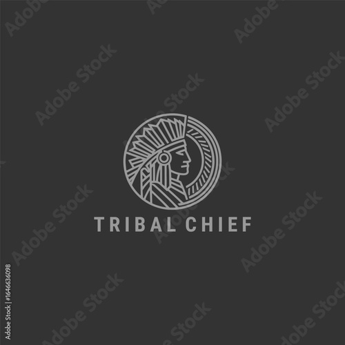 Tribal chief logo with line, cultural style for strong and authoritative branding.