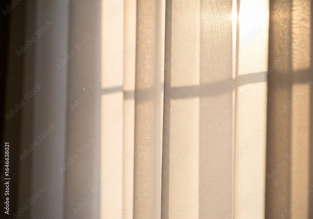 Fototapeta premium Sunlight Through White Curtains Warmth and Texture in Home Interior