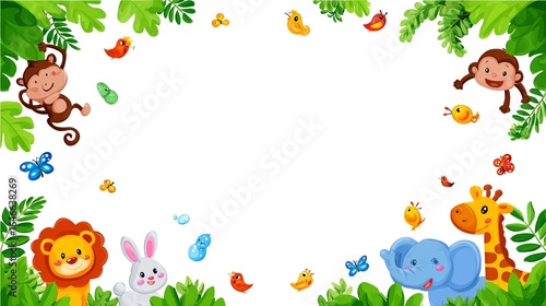MOLDURA COM ANIMAIS DA SELVA EM ESTILO CARTOON PARA CRIANÇAS