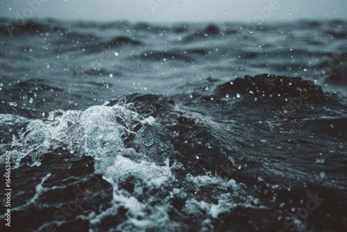 Stormy sea, waves crashing on rocks