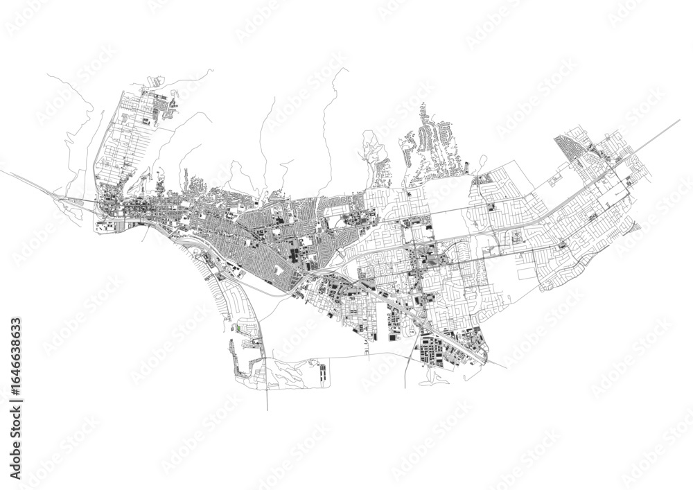 Fototapeta premium Vector map of Ventura's highway and building network with detailed roads 