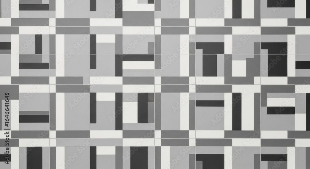 Fototapeta premium Abstract monochrome geometric tile pattern. Modern grey, black, and white interlocking rectangle texture