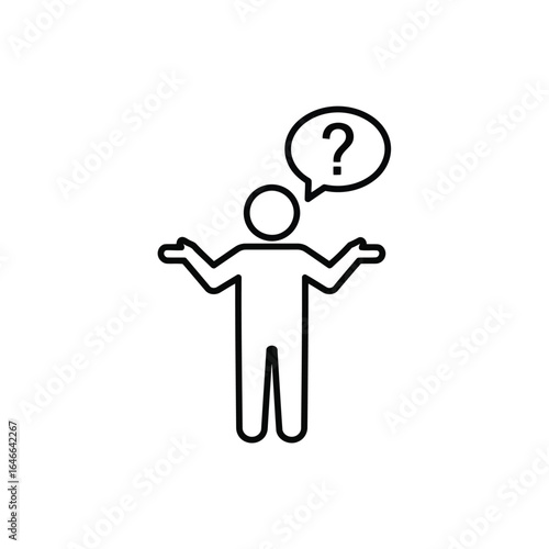 Vector illustration of photo of person shrugging with a question mark in a speech bubble, isolated on white background