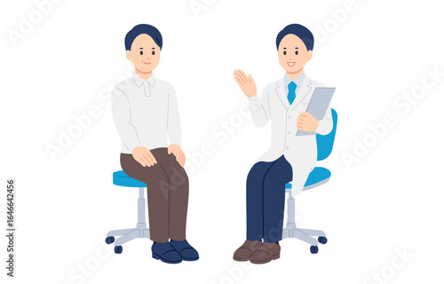 診断･説明する男性医師と中年の男性患者【人物ベクターイラスト素材】