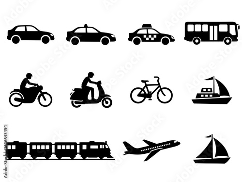 Transportation Icons A Diverse Collection of Vehicle Silhouettes for Travel and Mobility Concepts