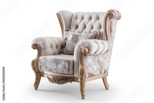 A luxury armchair isolated on a white background, designed with elegant lines and plush fabric, capturing a sense of comfort and sophistication.
