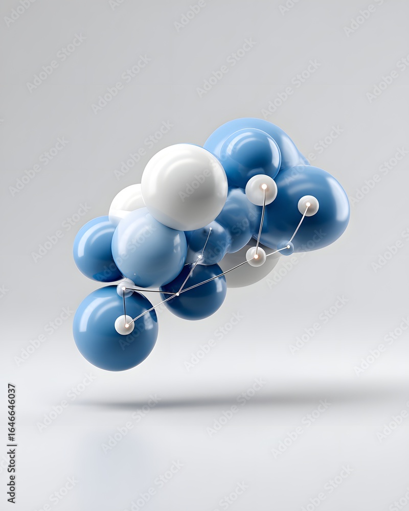 Fototapeta premium Abstract cloud computing AI concept, glowing nodes and pathways, clean white space at sides,