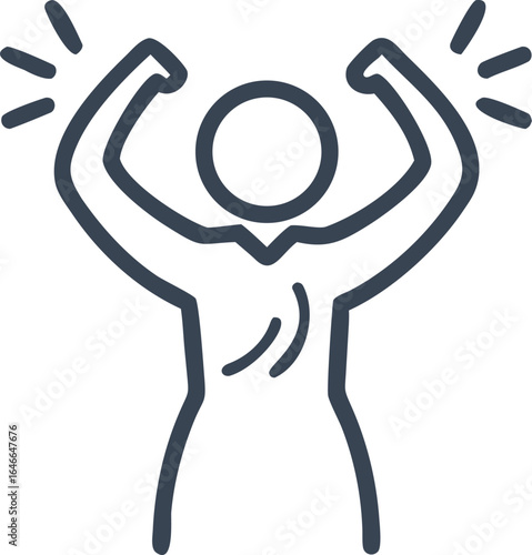 Stylized person with arms raised in celebration on a white background success victory