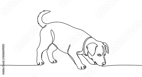 Curious puppy explores the world with a single continuous line art style, capturing playful innocence and adorable charm.