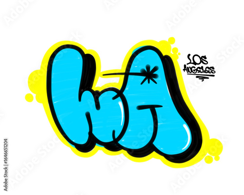 textured sprayed graffiti throw up letters LA city name bubble font design