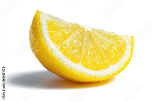 Close-up lemon wedge slice on white background
