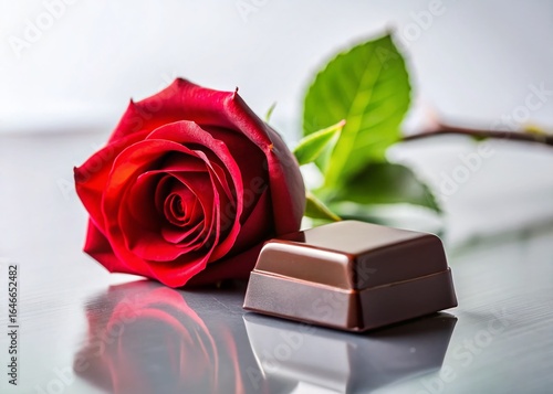 Minimalist Photography: Dark Chocolate and Single Red Rose, Indulgence and Temptation