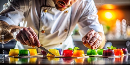 Silhouette of Chef Preparing Delicious Gelatin Dessert, Culinary Science Concept