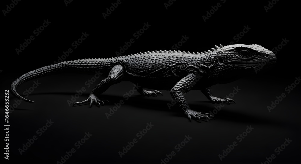 Fototapeta premium Dramatic Low Key Lighting Lizard Portrait Animal Reptile Studio Shot