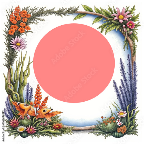 sea life design, aquatic artwork, oceanic frame, fantasy sea border, marine animals art, 