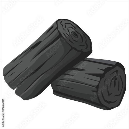black charcoal pieces vector art isolated white background
