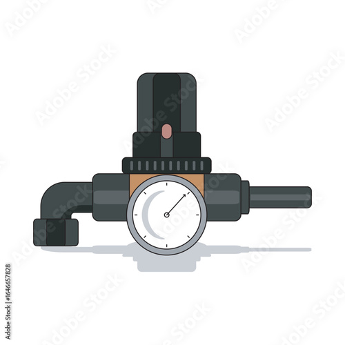 Pressure regulator front view vector illustration with gauge for precise gas and fluid control. Industrial component for pipelines, pneumatic systems, and equipment protection in process operations.