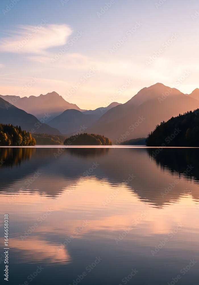 Obraz premium Mountain lake reflection sunset calm scenery