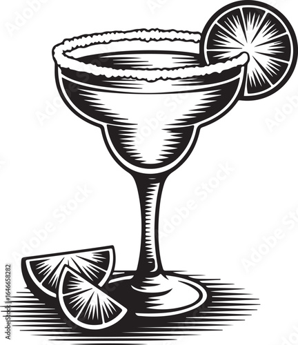 Classic Margarita Cocktail Vector Illustration with Lime and Salt Rim