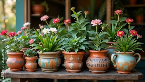 Wallpaper Mural Assorted potted flowers in decorative terracotta and ceramic planters Torontodigital.ca