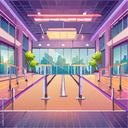 Bright 80s workout class with neon fitness outfits and lively energy