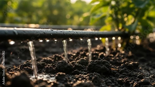 Drip Irrigation System: Watering Plants in a Field, Sustainable Agriculture