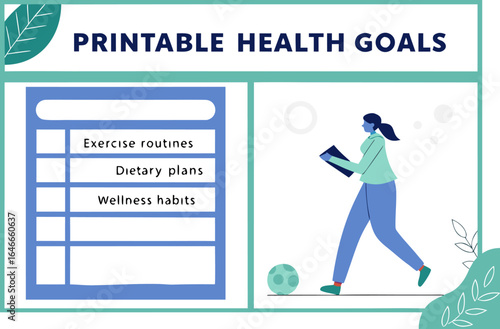 Printable health goals tracker with exercise routines dietary plans and wellness habits checklist for a healthy lifestyle