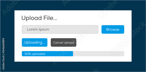 drag, drop and browse file upload and uploading progress bar user interface