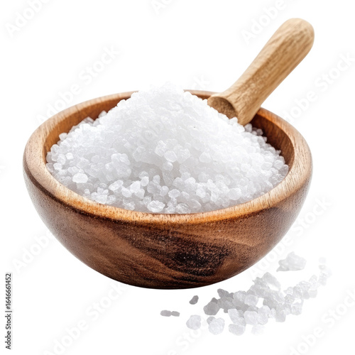 Epsom salt in wooden bowl isolated on transparent background
