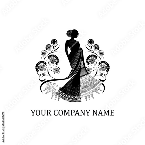 Elegant Indian Woman in Saree Silhouette – Traditional Fashion Logo Design