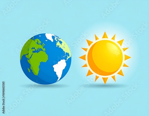 Simple illustration of Earth and Sun against a light blue background
