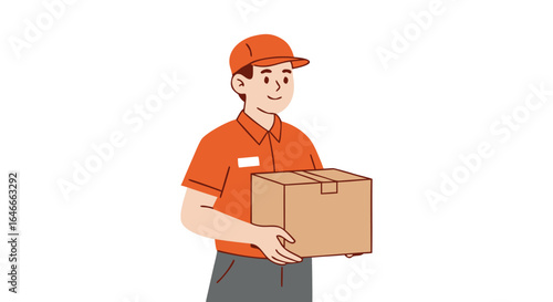 Delivery person in uniform holding a cardboard box, symbolizing efficient and reliable courier service.
