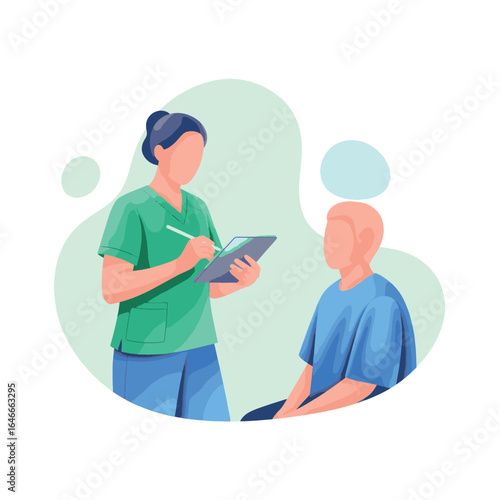 healthcare professional consulting patient using digital tablet for medical record and treatment planning