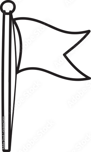 Simple outline drawing of a waving flag on a pole with a ball finial