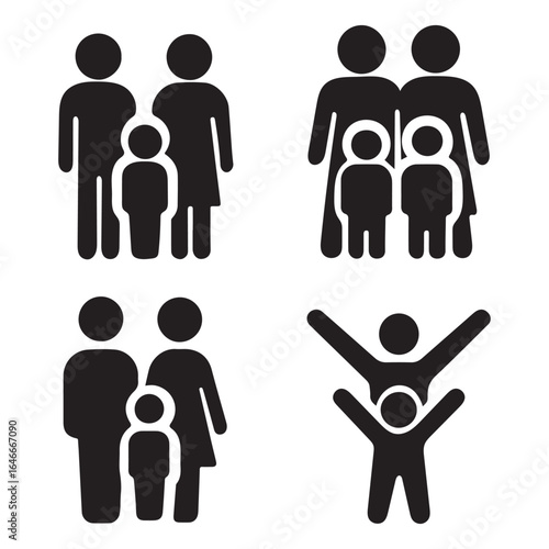 Family Icon Set Parents Children People Silhouette