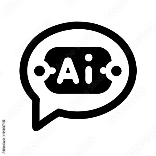 AI Speech Bubble Icon: a bold AI chat bubble icon, rendered with minimalist style in black and white. The perfect symbol of innovation and conversation.