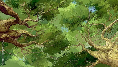ILUSTRAÇÃO SURREALISTA EM AQUARELA DE UMA FLORESTA ANTIGA