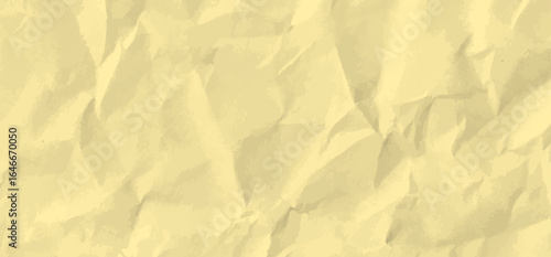 Crumpled yellow paper texture. Abstract light background with wrinkled cardboard texture. Vector illustration horizontal fold crumpled empty biodegradable paper template for posters and banners