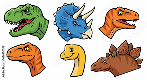 Cartoon dinosaurs roaring to life in vibrant colors, perfect for children's books, educational materials, and prehistoric-themed designs, bringing ancient giants to a modern audience