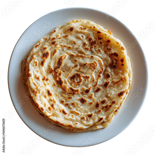 paratha with perfect nice color and perfect round shape and spot free in a white plate on a wooden table from top view