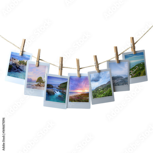 Hanging photo memory garland isoleted on transparent background .