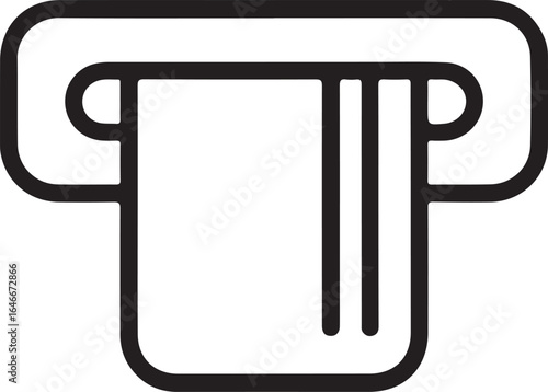 Simple outline icon of a credit card being inserted into an atm machine slot