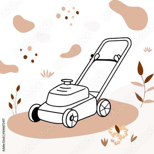 Minimalistic illustration of lawn mower on simple background for lawn care services