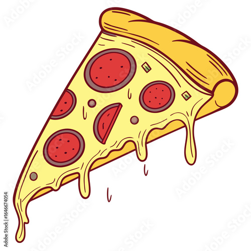 Slice of pepperoni pizza with melted cheese isolated on white background