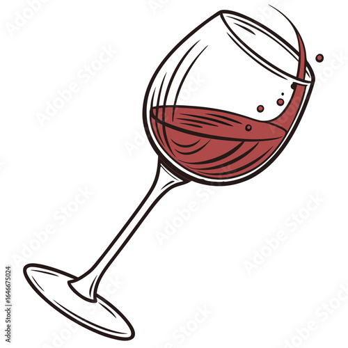 Red wine splashing in a tilted wine glass isolated on white background