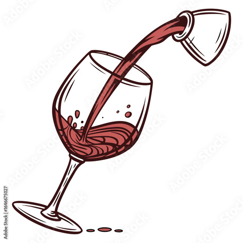 Red wine being poured into a wine glass isolated on white background
