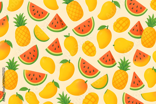 Colorful fruit pattern design bright background graphic artwork creative environment top-down viewpoint fun concept