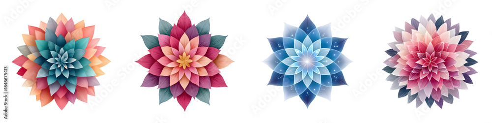Fototapeta premium Geometric Flower Designs: Abstract Floral Mandala Collection